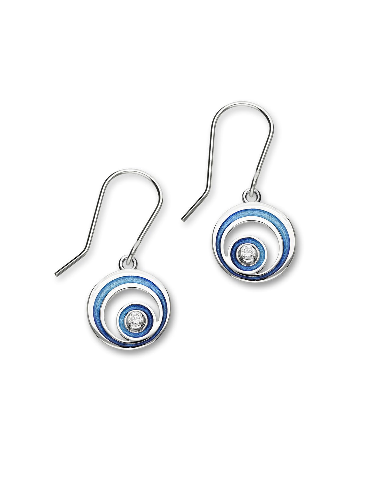 ORTAK 925 Sterling Silver Handmade Drop Earrings | Hot Glass Hand Enamel In Oasis Colourways | Featuring Sparkly Cubic Zirconia | High Polished | Fine Jewellery | Made in Scotland