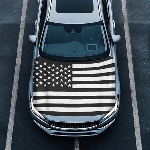 Image of Black American Flag Hood Cover Stretchable Polyester,Engine Cover,Elastic Fabrics Can be Washed,Car Bonnet All-Season Protection