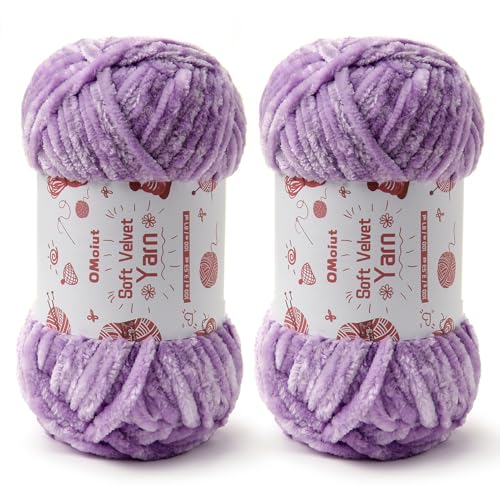 Image of 2x100g Fluffy Velvet Chenille Yarn for Crocheting and Knitting, 80m (87.5yd) Baby Yarn for Crocheting Soft, Crochet Chunky Yarns Amigurumi Yarns (2 Light Purple)
