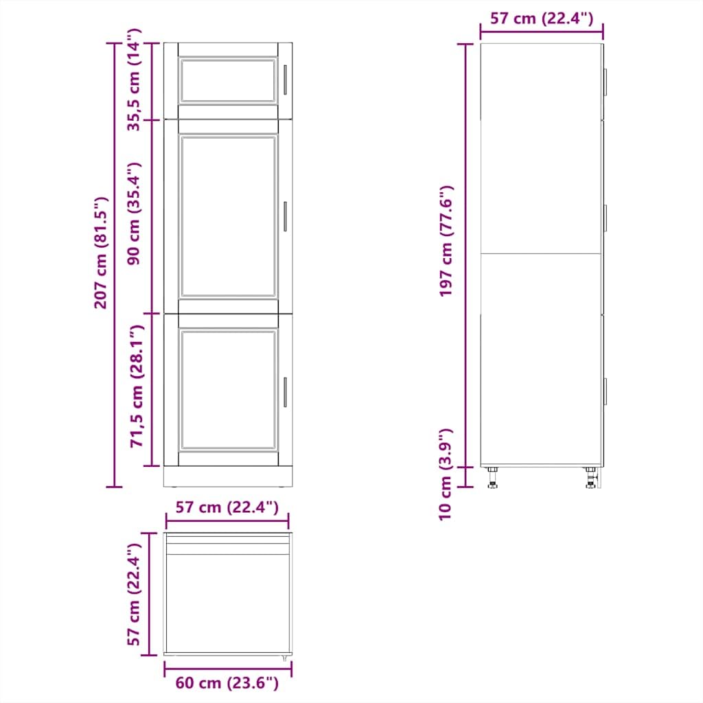 Küchenschrank Porto Schwarz Holzwerkstoff mit 60x57x207 cm, verstellbaren Füßen, Stauraum für Küchengeräte, platzsparend, pflegeleicht, ideal für Küche und Haushalt
