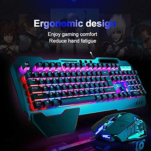 Felicon Wired Game Keyboard And Mouse Combo, Rgb Led Backlit Mechanical Feel Keyboard With Hand Rest Phone Holder,And 6 Button 3200 Dpi Mice And Large Rgb Mouse Pad For Computer Gamer Office #TOP6