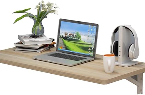 طاولة قابلة للطي للتعليق على الحائط، طعام للمنزل والشقق الصغيرة، معلقة للدراسة، ملاحظات (ابيض مقاس (80 × 40 سم))، خشب مُصنع