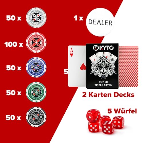 Kyto Pokerkoffer 300-tlg. Poker Set - Ideales Texas Holdem Set - Mit Koffer, Pokerchips, Pokerkarten und Pokermatte - Perfektes Pokerspiel für Profis und Anfänger im Cash Game und Turnier Poker – Bild 3