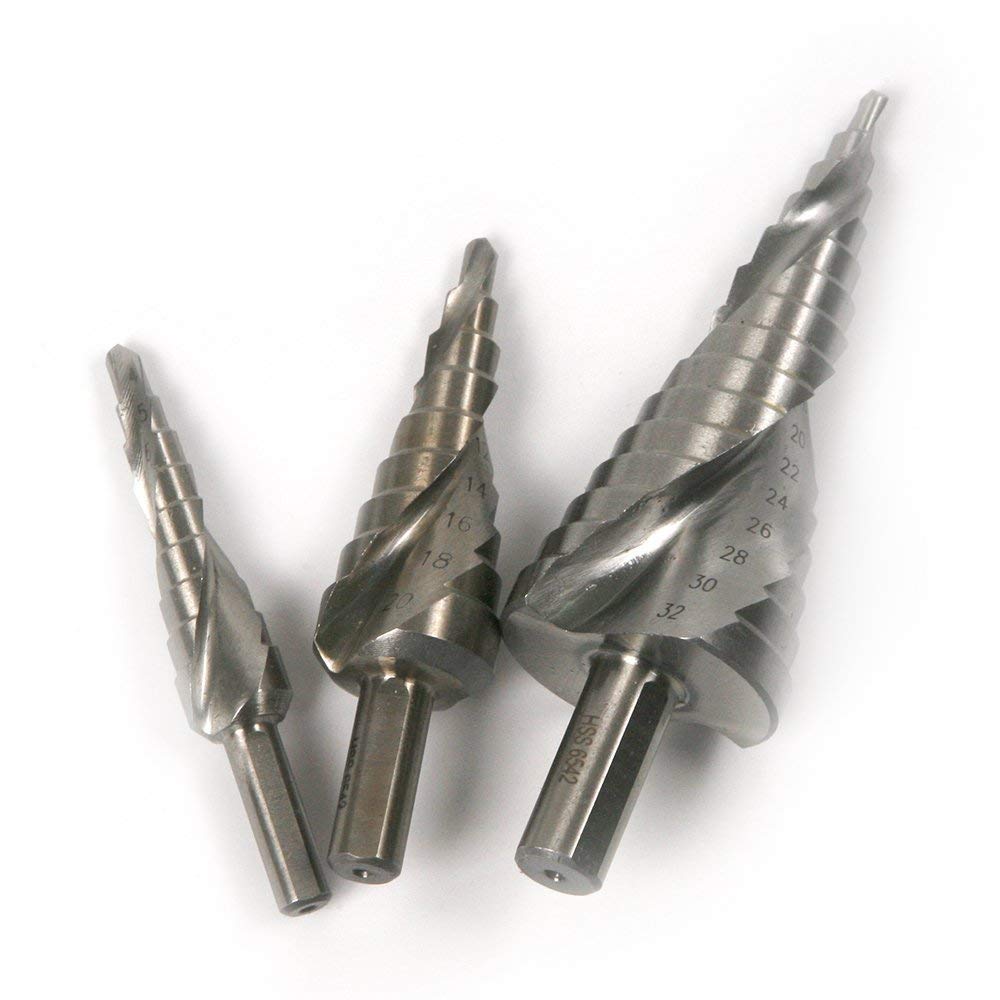 Driak 3 Pics HSS6542 M2 steel Spiral Groove Unibit Step Drill Bit Set for Stainless Steel Wood