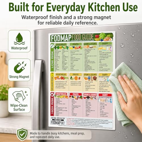 Image of Lone Star Art Magnetic Low FODMAP Chart for IBS - FODMAP Diet Food List, Safe & Trigger Foods to Eat & Avoid - 8.5x11 Waterproof Kitchen Fridge Magnet & IBS Diet Chart