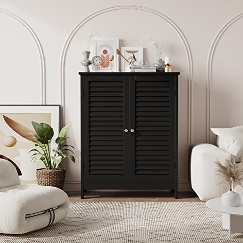 Reettic Bathroom Freestanding Storage Cabinet, Floor Storage Cabinet With 2 Doors, Bathroom Cabinet With Adjustable Shelf, 23.6" L X 11.8" W X 31.5" H, Black Bmgz301B #TOP4