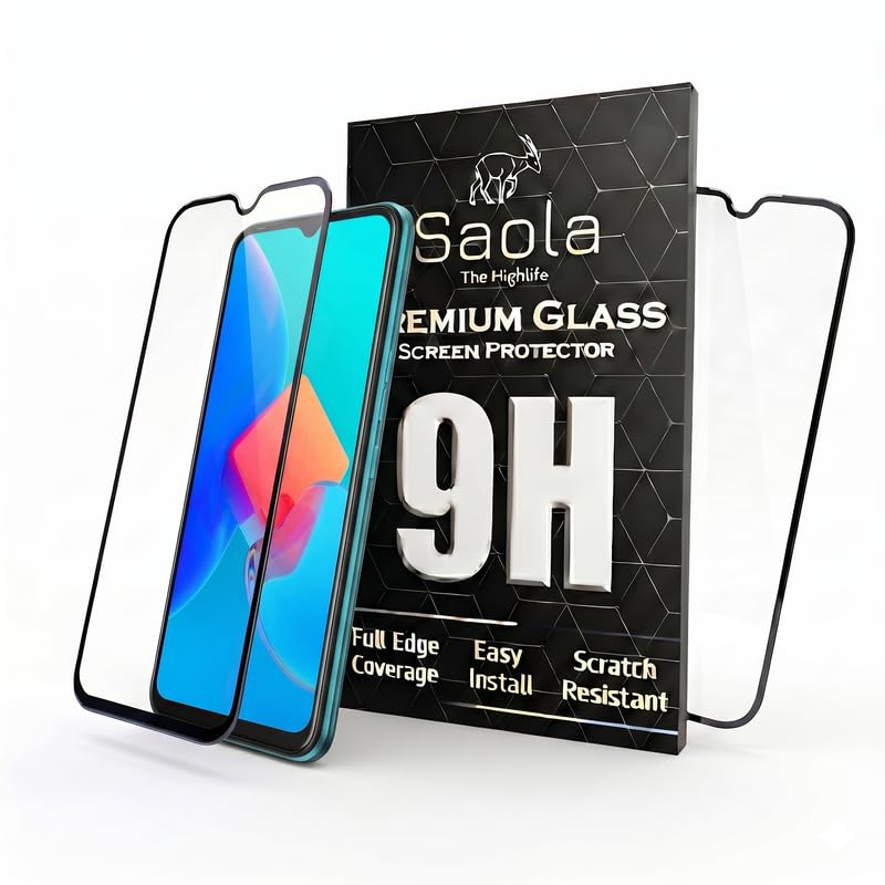 Image of Saola HD+ Oleophobic Tempered Glass Screen Protector For Tecno Spark 8C (Pack Of 2) with Free Installation Kit. Full screen Coverage - 6.6 inch