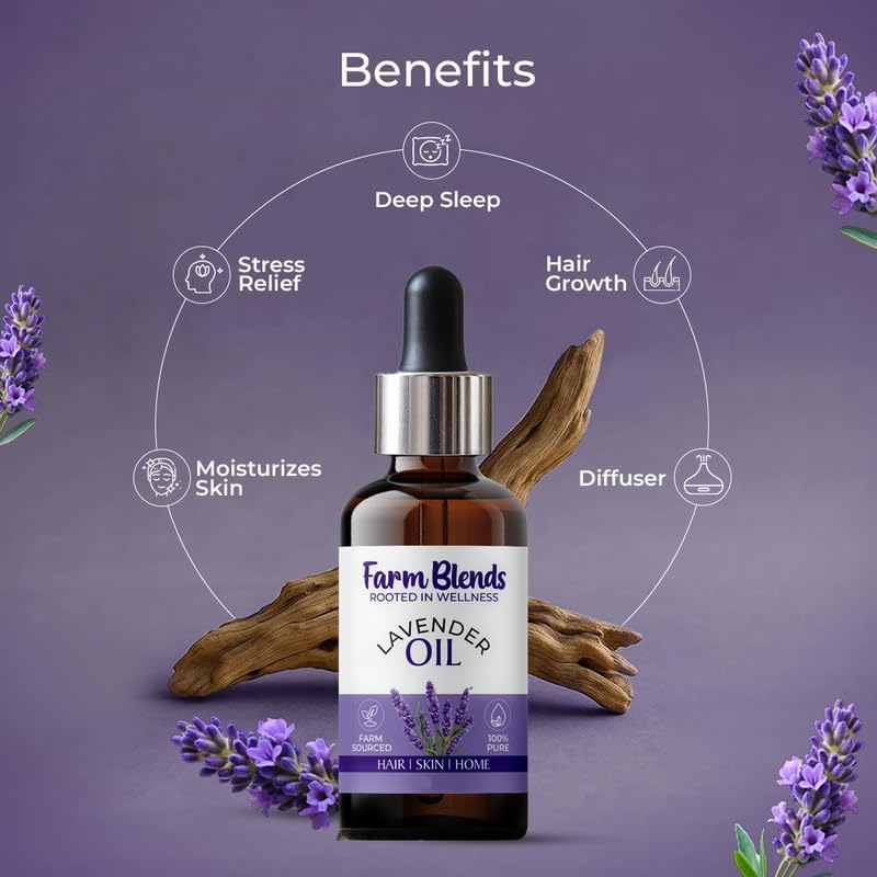 Image of Farm Blends Bulgarian Lavender Essential Oil 100% Undiluted Pure | For Hair Growth, Rejuvenated Skin, Relaxed Sleep, Diffuser | Farm To Home | Natural | Lavandula angustifolia|15ML + 15ML (Pack of 2)