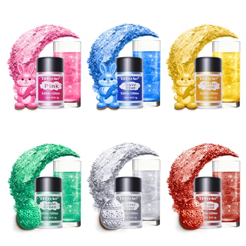 Edible Glitter - 6 Colors Luster Dust Edible, Food Grade Cake Decorating Shimmering Glitter for Drinks, Powder Glitter for Fondant, Chocolate, Candy, Cookie- 3g, Vegan