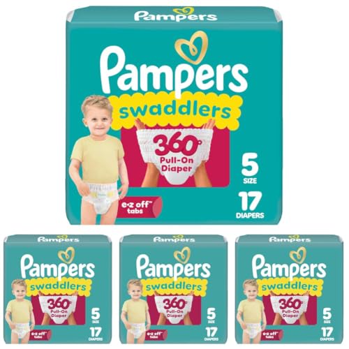 Image of Pampers Diapers - Swaddlers 360 - Size 5, 17 Count, up to 100% Leakproof Comfy Dry Fit, Designed for Easy Changes, Pull On Baby Diaper (Pack of 4)