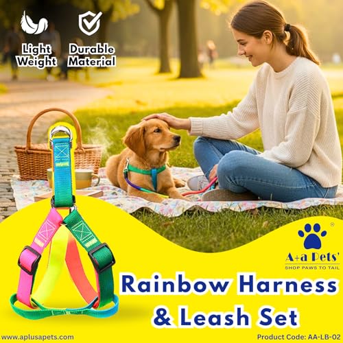 Image of A+a Pets' Harness and Leash Set | Colourful Combo in Rainbow for Cats and Dogs (XS)