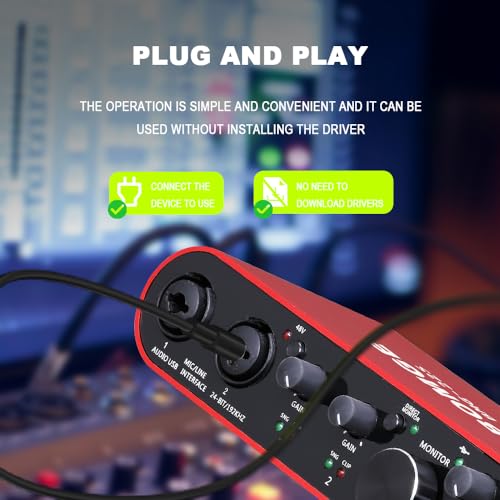 BOMGE USB Audio Interface SOLO with XLR/48V Phantom Power,32Bit/192kHz High-Fidelity, for Studio Audio Mixer Interface for Guitarist, Vocalist, Podcaster, Producer, Plug and Play (22S)