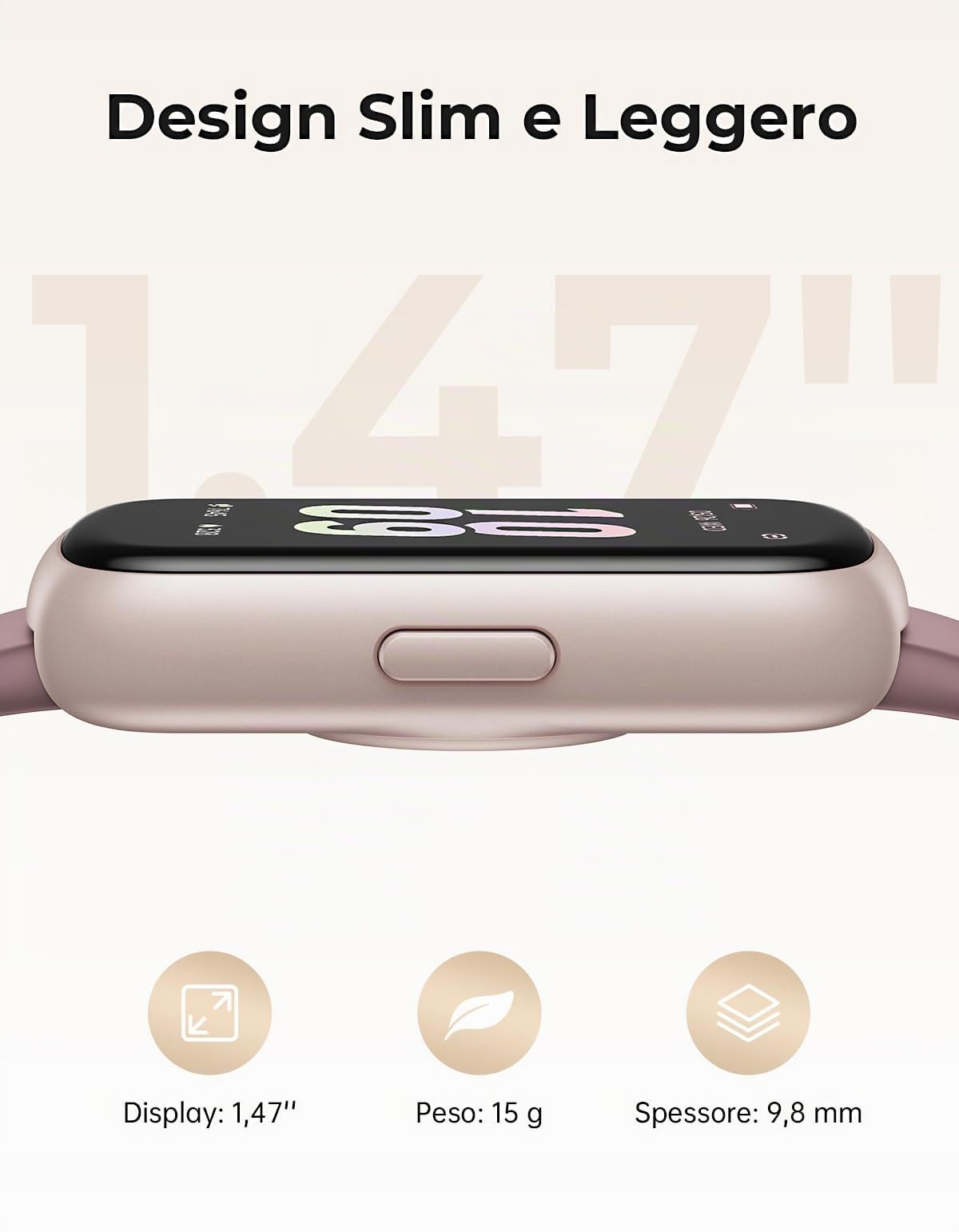 Smartwatch Donna Uomo, 1,47'' Orologio Smartwatch Piccolo con 24/7 Cardiofrequenzimetro, Sonno, Contapassi, Orologio Fitness Resistente 3 ATM Include 3 Cinturini per Android iOS, Oro rosa/Viola fumé