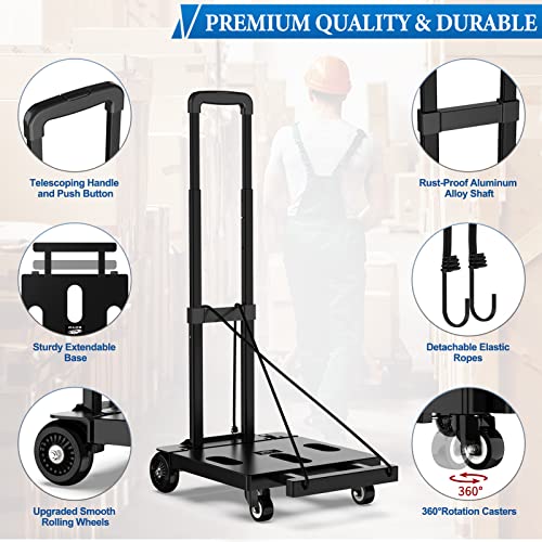 Soyo Folding Hand Truck, 265 Lb Capacity Dolly Cart For Moving, Heavy Duty Fold Up Shifter Trolley Collapsible Portable Luggage Cart With 4 Wheels For Travel Shopping Office Use, Black #TOP3