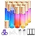 Essential Oil Roller Bottles 10ml by PrettyCare (12 Pack Rainbow Glass, Golden Cap, 24 Labels, 2 Extra Roller Balls, Opener, 2 Funnels) Roller Balls for Essential Oils, Roll on Bottles
