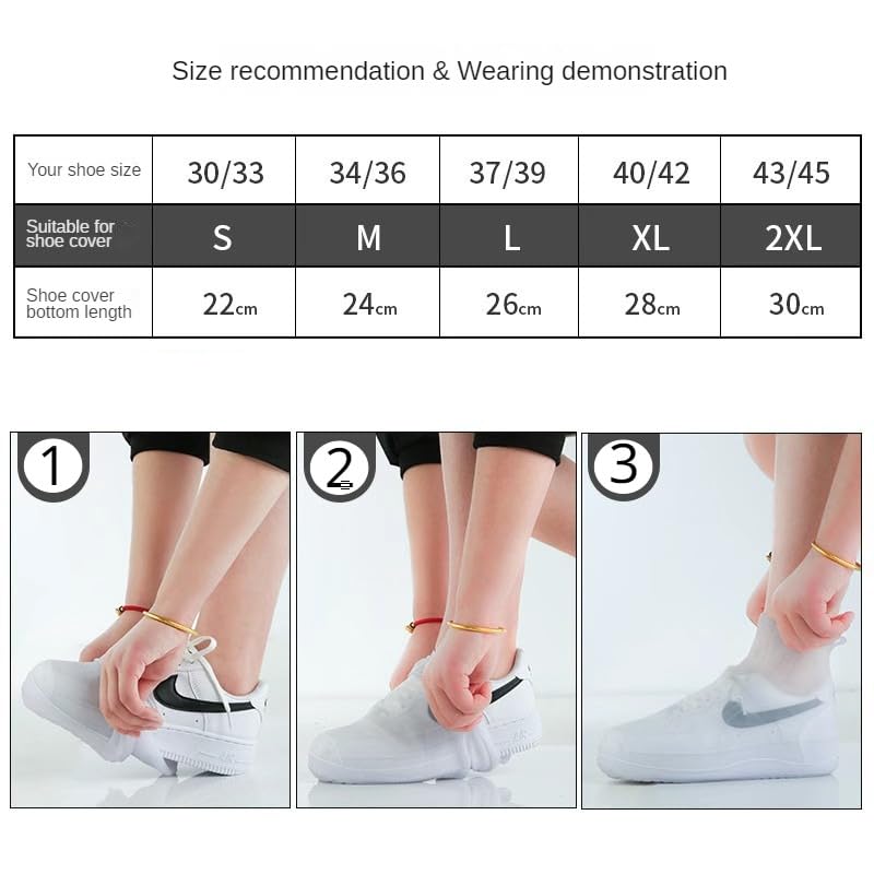 Waterproof Silicone Shoe Cover High Top Rain Boots Cover Non-slip Shoes Protector Outdoor Reusable Thickened Footwear Wear-resistant (Black,XXL 43-45)3