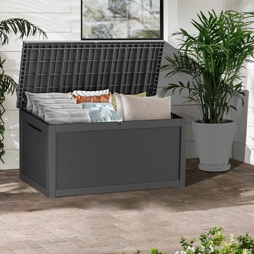 TARKARI 320 Gallon Lockable Resin Deck Box, Waterproof & UV-Resistant Outdoor Storage Box for Outdoor Cushion Storage, Garden Tools & Pool Accessories Storage, Black - Image 5