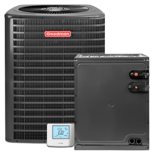 Goodman 2 Ton 13.4 SEER2 Central Air Conditioner Condenser with 14' Vertical Evaporator Cased Coil with Thermostat Only - R32 Single Stage | 24000 BTU