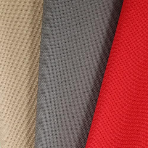 Image of KCS 3 pc of 15 inch x 18 inch(38cmx45cm) Counted Cross Stitch Cotton Aida Cloth Needlework Rolled Fabric Box,18CT,Red+Khaki+Dark Grey
