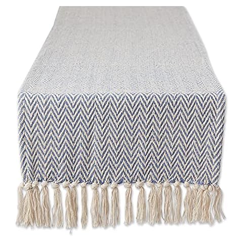 DII Woven Chevron Table Runner, 15x72, Stone Blue Cover