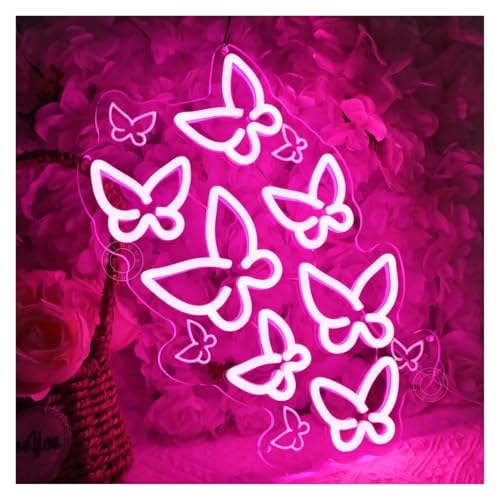 Néon LED rose papillon intensité variable 40cm, luminaire USB basse consommation