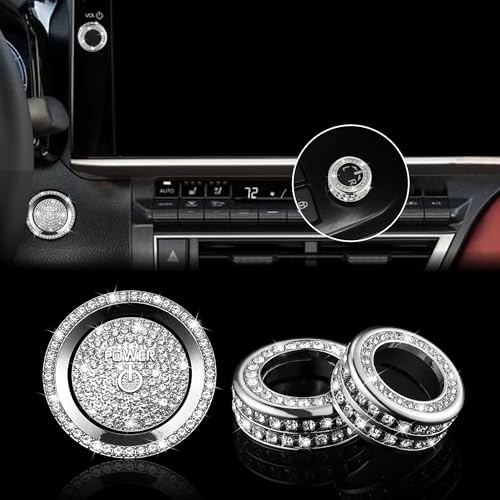 TOMALL Bling Car Start Stop Button Cover Compatible with Toyota Camry 2025 2026 Bling Volume Knob Cvoer Adjuster Trim, Rearview Mirror Switch Cap Engine Start Ring 4pcs for Car Interior Accessories