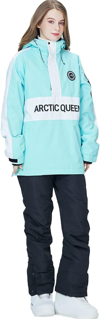 2 Pcs Women Winter Warm Waterproof and Windproof Ski Suit Pullover Ski Jacket and Pants Set Snowsuits for Snow Sports