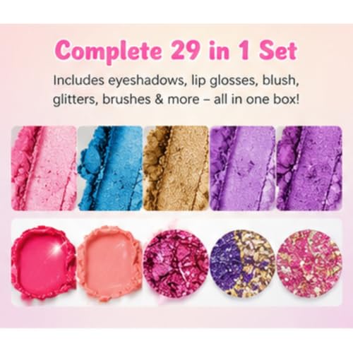 Image of ILEARNNGROW Kids Makeup Kit 29 Piece | Washable Pretend Play Set for Girls 4+ Unicorn