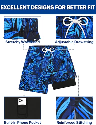 Mens Swim Trunks with Compression Liner Mens Bathing Suit 7 Inch Inseam Quick-Dry Men's Board Shorts Swim Shorts Men4