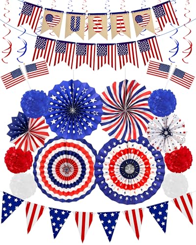 Image of 4th of July Patriotic Decorations Set - 30PCS Patriotic Decorations with LOVE USA Banner American Flag for Memorial Day Independence Day Party Decor Supplies