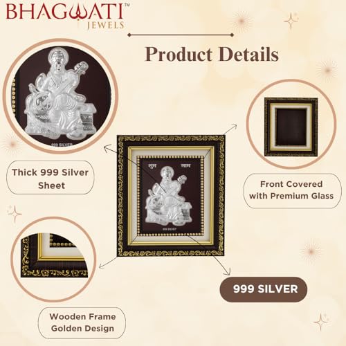Image of 999 Pure Silver Sarswatimaa Frame for Home & Office | Premium Silver | Pooja Room & Wall Decor | Housewarming, Wedding & Festival Gifts | Certificate Included | Tabletop Size 5.5x5 inch