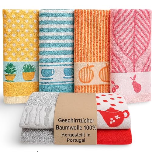 KRAPPS Geschirrtücher Baumwolle 100% Hergestellt in Portugal - Trockentücher Küche, Küchentücher Baumwolle, Lappen Küche, Kitchen Towels