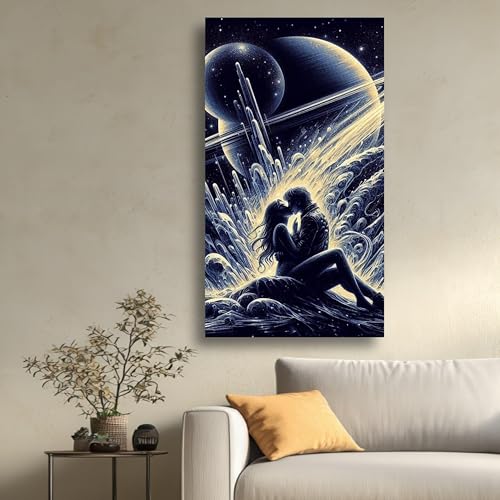 Peinture céleste paysage nocturne planétaire sur toile premium