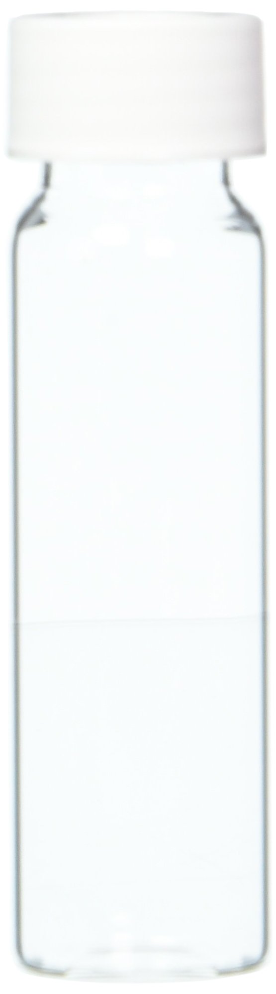 JG Finneran 9-102-2 Clear Borosilicate Glass Precleaned VOA Vial with White Polypropylene Open Top Closure and 0.125" PTFE/Silicone Septa, 24-414mm Cap Size, 40mL Capacity (Pack of 72)