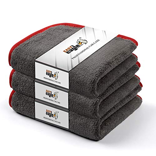 EASY EAGLE Mikrofaser-Autotrockentuch, 1200 g/m², super saugfähig, Autopflege, Reinigungstücher, roter Rand, 38 x 45 cm, 3 Stück