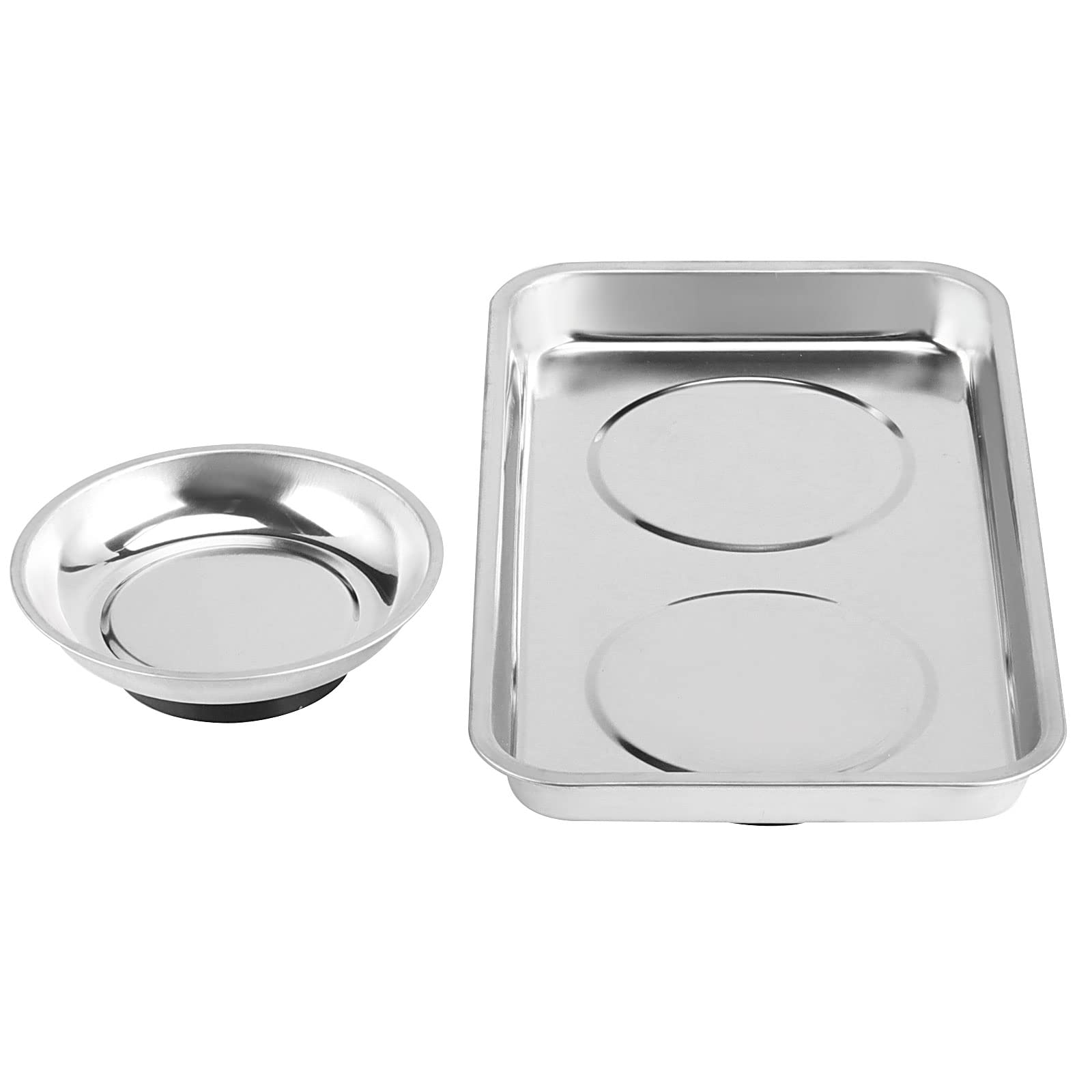 JOIKIT Magnetische Werkzeugablage aus Edelstahl, magnetische Werkzeugablage für Schrauben, Bolzen, Muttern, 10,6 cm runde Tabletts und 24,9 x 14,9 cm rechteckige Ablage