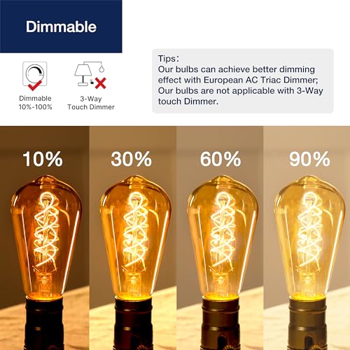 FLSNT LED Edison Light Bulb, ST58 E27 Vintage Light Bulbs, Dimmable 4W Spiral Thin Filament, Decorative Antique Screw Lamp - Image 2
