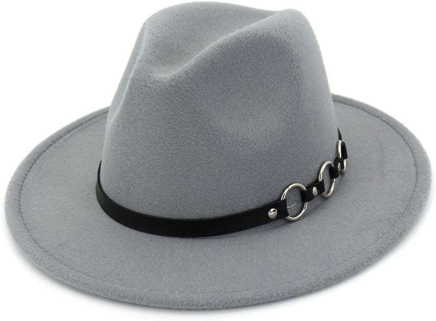 Unisex Wide Brim Panama Hat - Felt Fedora with Metal Ring Buckle Belt for Men and Women Daily Wear Travel Outdoor Activities