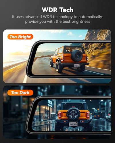 Image of WOLFBOX G840S 12 inch 4K Mirror Dash Cam, Smart Rear View Mirror for Cars & Trucks, Dual Front and Rear Cameras, Night View, Parking Assist, GPS, 32GB Card Included