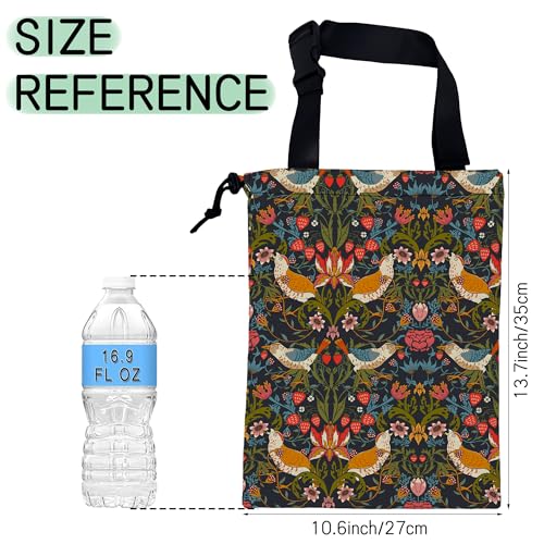Image of Victorian Birds Car Garbage Bag,Berries and Flowers Waterproof Small Car Trash Bag Hanging Back of Seat,Drawstring Hanging Car Trash Bag with Adjustable Buckle for Car Accessories