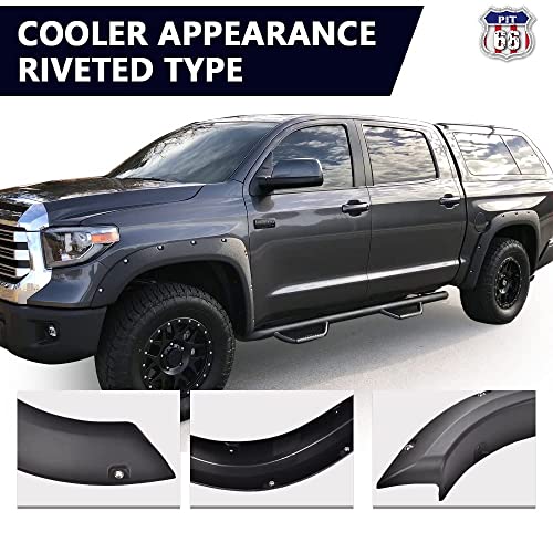Pit66 Fender Flares, Compatible With 2014-2021 Toyota Tundra, Textured Pocket Riveted Style Wheel Flares, 4Pcs #TOP3