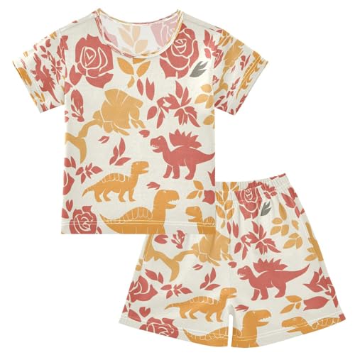 senya Short Sleeve Pajamas Sets Summer Cotton Sleepwear Colorful Dino Rose
