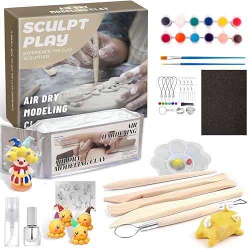 Hengrongshen Juego de alfarería para el hogar, juego de alfarería para niños, juego de alfarería para niños sin quemar con arcilla de secado al aire, herramientas, pinceles, barnices