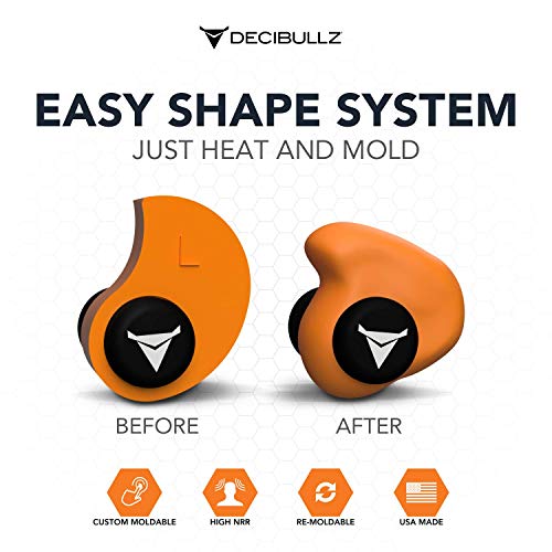 Decibullz - Custom Molded Earplugs, 31dB Highest NRR, Comfortable Hearing Protection for Shooting, Travel, Swimming, Work and Concerts (Orange)