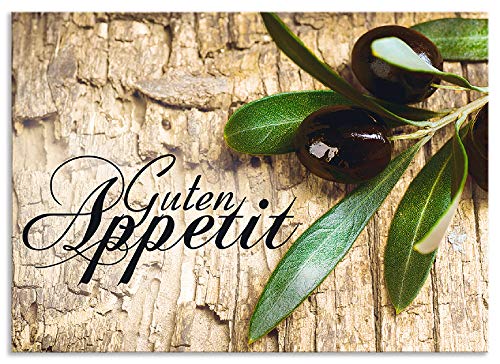 ARTland Spritzschutz Küchenrückwand aus Alu für Küche Herd Spüle 70x50 cm (BxH) mit Motiv Kräuter Olive Guten Appetit Olivenzweig Holzoptik Braun H6ZI