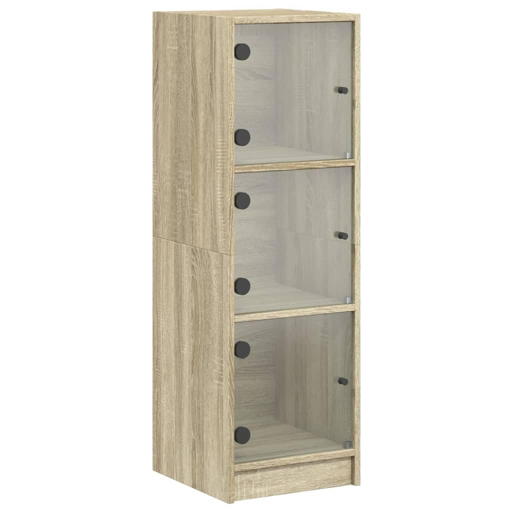 vidaXL Highboard, Beistellschrank mit Glastüren, Sideboard mit viel Stauraum, Schrank Kommode Hochschrank Wohnzimmer Schlafzimmer, Sonoma-Eiche