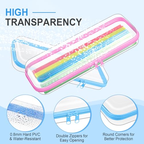 Image of Hoolerry 4 Pcs Hard Clear Zipper Case Makeup Bags Plastic Zipper Pouch Transparent Storage Box Containers for Cosmetics, Snacks, Building Blocks, Puzzles(Clear,13.2 x 4.7 x 2.4 in,Pastel)