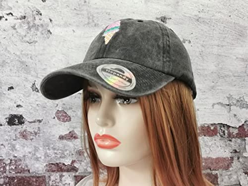 Image of Hepandy Embroidered Pizza Corn Yinyang Home Girl Ice Cream Baseball Cap | Men Women Detailed Embroidery Adjustable Metal Buckle Distressed Cotton Unisex Dad Hats Gifts for Christmas Mother's Day
