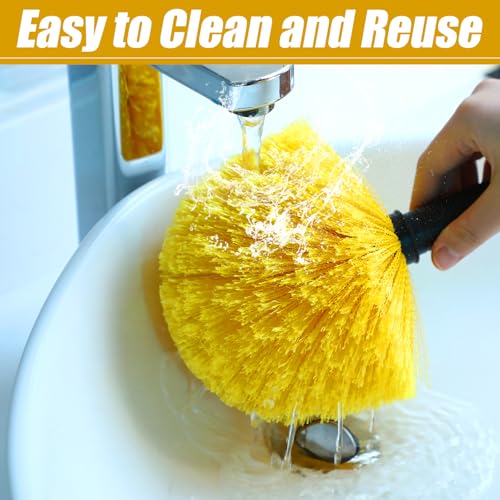 Image of Baderke Twist-On Cobweb Duster Head Brush Fits Standard 3 /4 Inch Threaded Poles Spider Web Remover with Universal Joint Spider Web Duster Brush for Outdoor & Indoor Web Cleaning(Yellow)