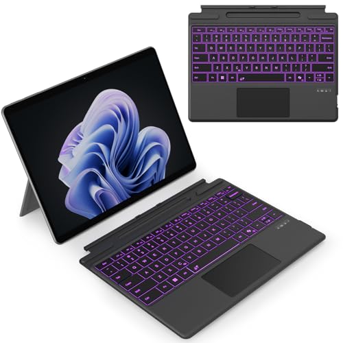 Surface Pro Keyboard for Microsoft Surface Pro 11/10/9/8/X 13 7 Color Backlits Detachable Bluetooth Wireless Keyboard with Pen Storage Ultra-Slim Rechargeable Type Cover with Multi-Touch Trackpad